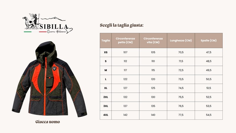 Tabella taglie Giacca Uomo Sibilla