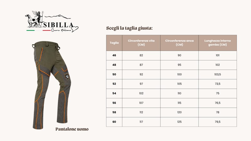 Tabella taglie Pantalone uomo Sibilla