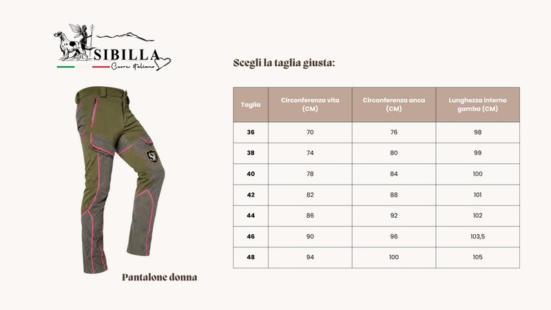 Tabella taglie pantalone donna Sibilla